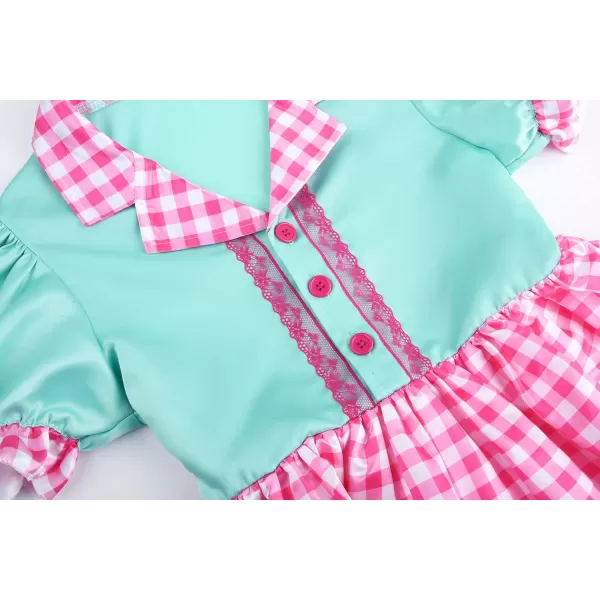 imageReliBeauty 50s Girl Costume Waitress Costume for Girls with Apron and Headband Green ampamp PinkGreen