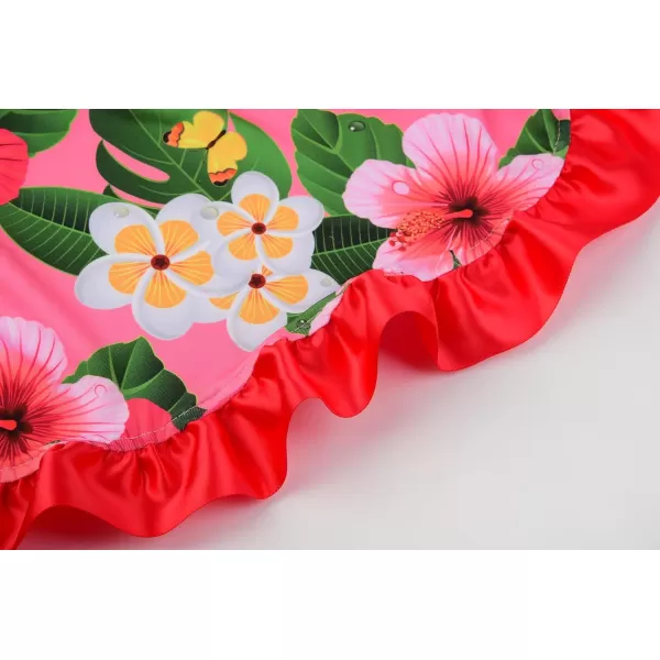 imageReliBeauty Hawaiian Skirt Costume for Girls Red Flowers 6 Piece Kit