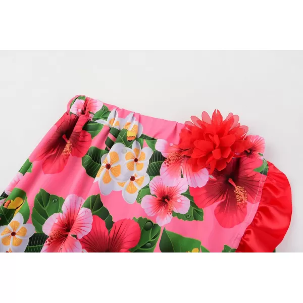 imageReliBeauty Hawaiian Skirt Costume for Girls Red Flowers 6 Piece Kit