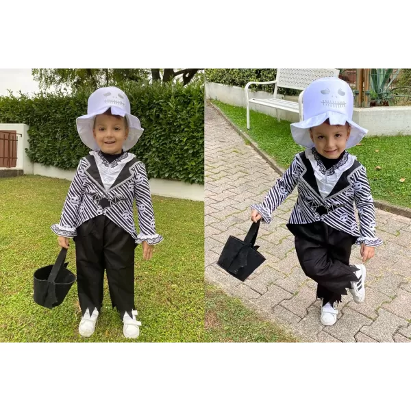 imageReliBeauty Jack Skeleton Costume Jack Skeleton Costume for Kids Black and White with HatBlack