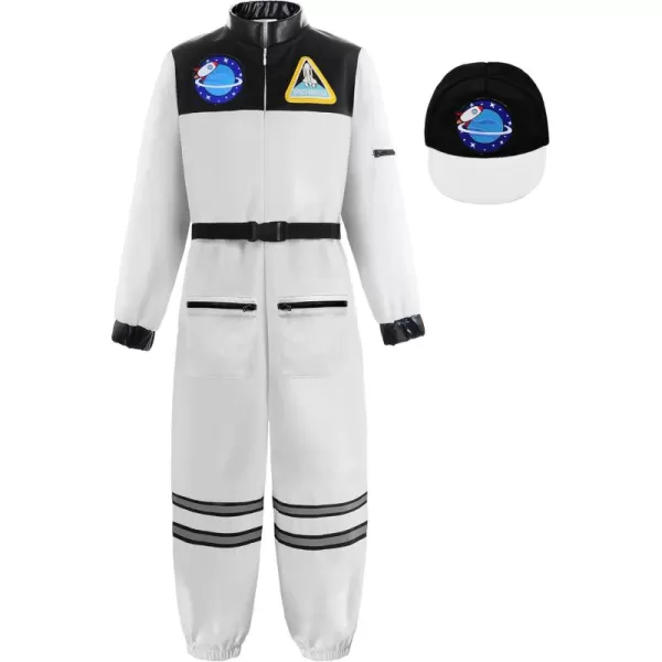 imageReliBeauty Boys Astronaut Costume Kids Space JumpsuitWhitewith Hat