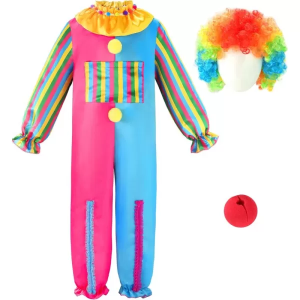 imageReliBeauty Clown Costume for Kids Boys and Girls Circus Costume Toddler with Wig