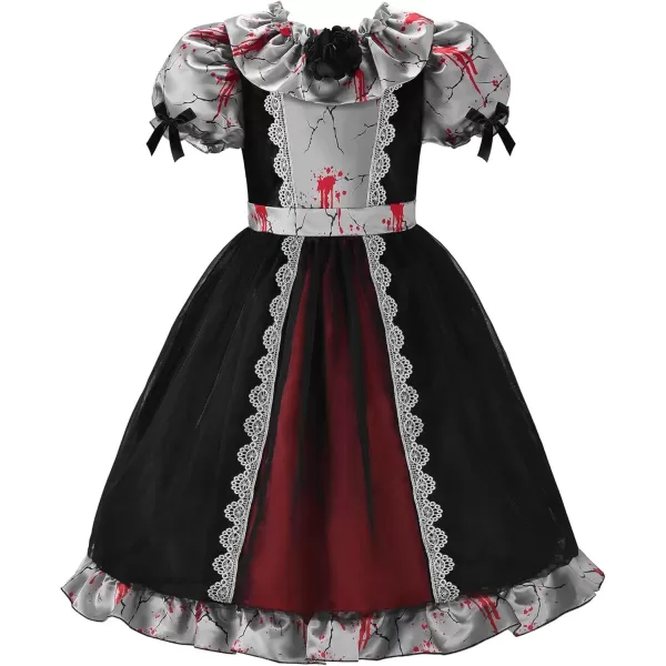 imageReliBeauty Kids Broken Creepy Doll Costume for Girls Halloween CostumesBlack ampamp GreyBlack