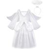 imageReliBeauty Angel Costume for Kids White Fancy Princess Tulle Dress with Wings and Halo