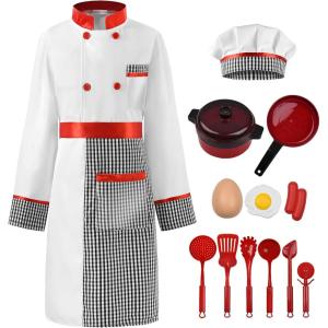 imageReliBeauty Kids Chef Costume Set for Kids Boys Girls Role Play with Detachable Apron