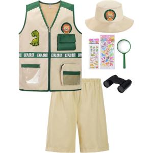 imageReliBeauty Kids Explorer Kit Role for Play Cargo Vest Pants and Hat Set