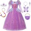 imageReliBeauty Princess Dress up for Girls Puff Sleeves Princess Costume with Accessories PurplePurple