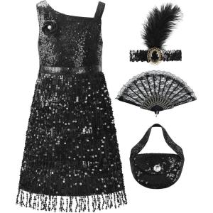 imageReliBeauty 1920s Girls Flapper Dress roaring 20s Costume with Accessories for Halloween ampamp Themed PartiesBlack