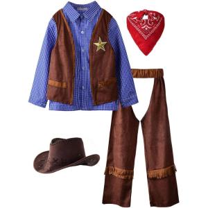 imageReliBeauty Kids Cowboy Costume for Boys Cosplay Costumes Birthday Party Christmas Halloween Dress up Gift for Kids 4 SetsBlue