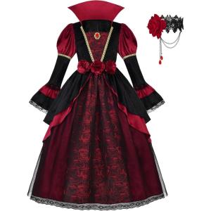 imageReliBeauty Mediaeval Vampire Costume for Girls with Necklace Deluxe Vampire Costume KidsBlack