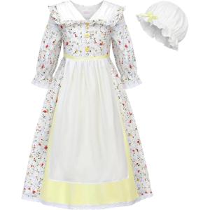 imageReliBeauty Colonial Costume with Hat Colonial Dress Girls WhiteWhite