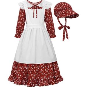 imageReliBeauty Pioneer Girl Dress Colonial Prairie CostumeRed