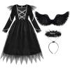 imageReliBeauty Fallen Angel Costume Black Dress for Girl with Halo and WingsBlack