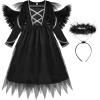 imageReliBeauty Fallen Angel Costume Black Dress for Girl with Halo and WingsBlack