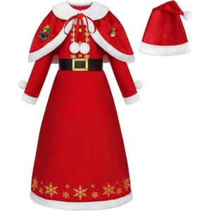 imageReliBeauty Mrs Santa Claus Costume for Kids Girls for Christmas