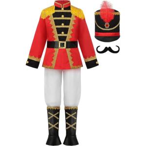 imageReliBeauty Nutcracker Costume for Boys Toy Soldier Uniform with Hat ampamp Boot CoversRed