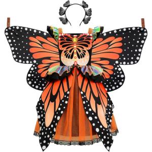 imageReliBeauty Butterfly Costume for Girls Monarch Dress up Kids Toddler with Wings ampamp Headband Halloween