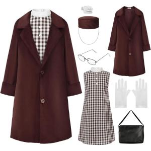 imageReliBeauty American Female Historical Figure Costumes for Girls with Accessories School Wax Museum Event DressBrown