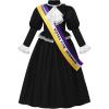 imageReliBeauty Susan B Anthony Costume for Girls Black Victorian Era Colonial Dress with Puff Sleeves ampamp SashBlack