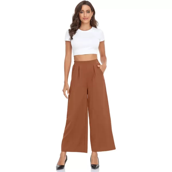 Arolina High Waisted Wide Leg Pants for Women Casual Flowy Long Loose Fit Palazzo Lounge Pants with PocketsA Caramel