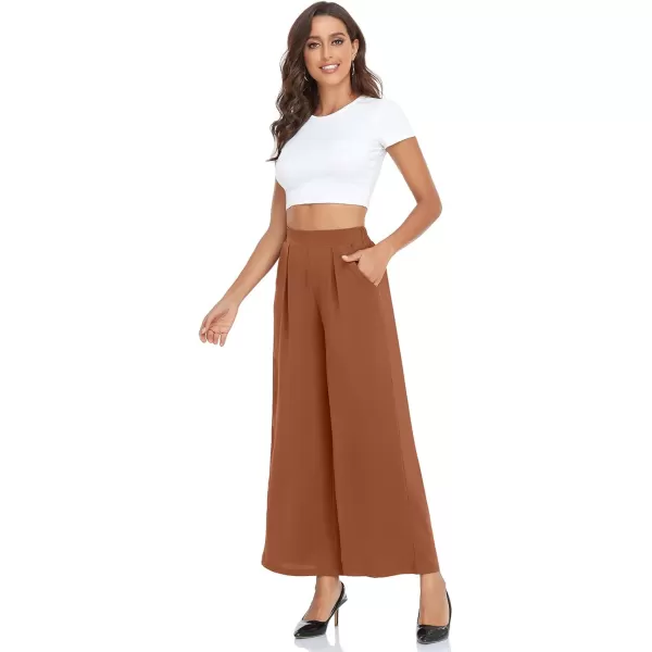 Arolina High Waisted Wide Leg Pants for Women Casual Flowy Long Loose Fit Palazzo Lounge Pants with PocketsA Caramel