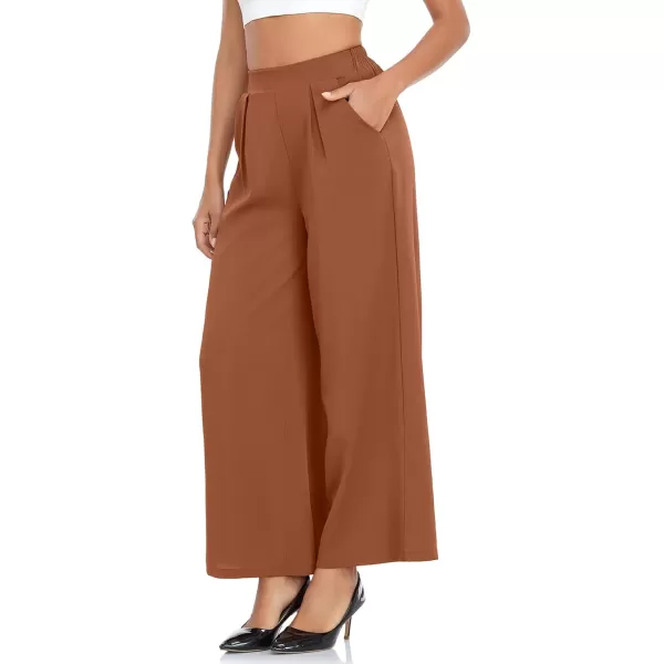Arolina High Waisted Wide Leg Pants for Women Casual Flowy Long Loose Fit Palazzo Lounge Pants with PocketsA Caramel