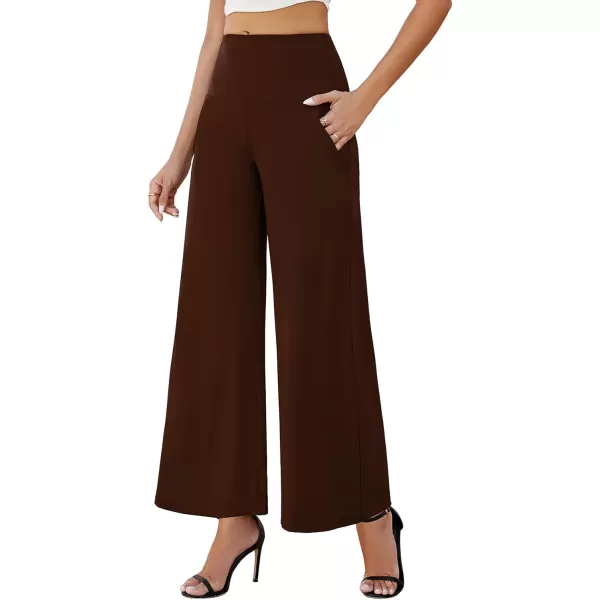 Arolina Womens Stretchy Wide Leg Palazzo Lounge Pants with Pockets Casual Comfy High Waist Palazzo Pants for Women DressyDark Coffee