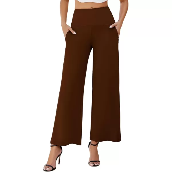 Arolina Womens Stretchy Wide Leg Palazzo Lounge Pants with Pockets Casual Comfy High Waist Palazzo Pants for Women DressyDark Coffee