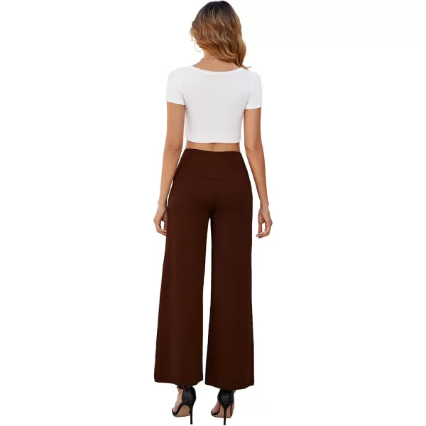 Arolina Womens Stretchy Wide Leg Palazzo Lounge Pants with Pockets Casual Comfy High Waist Palazzo Pants for Women DressyDark Coffee