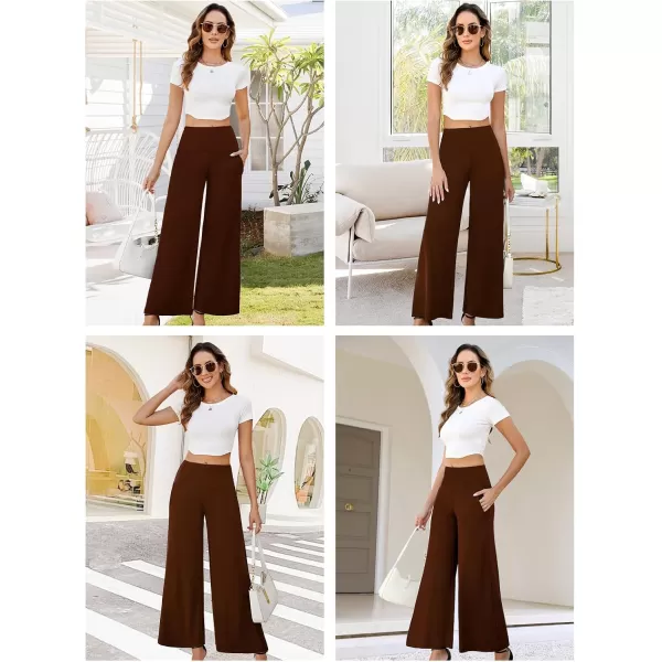 Arolina Womens Stretchy Wide Leg Palazzo Lounge Pants with Pockets Casual Comfy High Waist Palazzo Pants for Women DressyDark Coffee