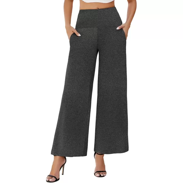 Arolina Womens Stretchy Wide Leg Palazzo Lounge Pants with Pockets Casual Comfy High Waist Palazzo Pants for Women DressyDark Heather Black