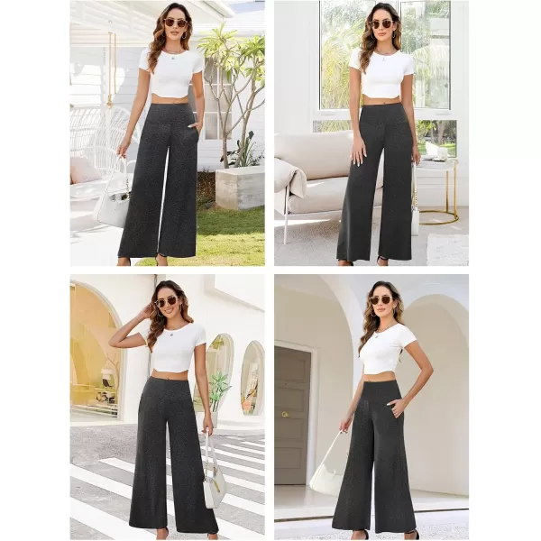 Arolina Womens Stretchy Wide Leg Palazzo Lounge Pants with Pockets Casual Comfy High Waist Palazzo Pants for Women DressyDark Heather Black