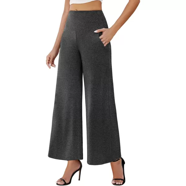 Arolina Womens Stretchy Wide Leg Palazzo Lounge Pants with Pockets Casual Comfy High Waist Palazzo Pants for Women DressyDark Heather Black