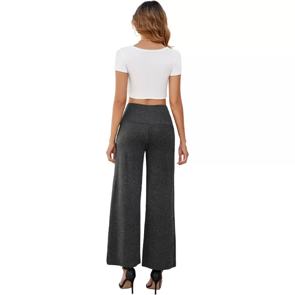Arolina Womens Stretchy Wide Leg Palazzo Lounge Pants with Pockets Casual Comfy High Waist Palazzo Pants for Women DressyDark Heather Black