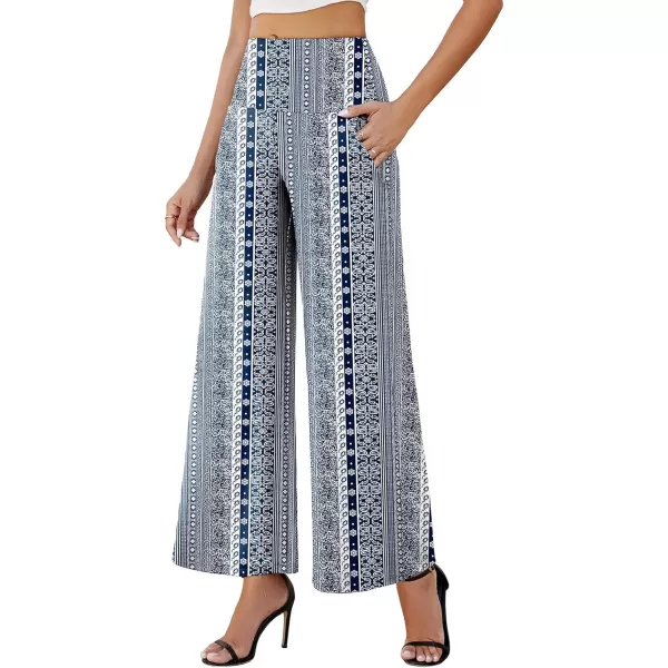 Arolina Womens Stretchy Wide Leg Palazzo Lounge Pants with Pockets Casual Comfy High Waist Palazzo Pants for Women DressyFolk Flower Blue