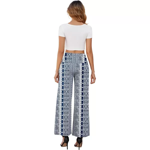 Arolina Womens Stretchy Wide Leg Palazzo Lounge Pants with Pockets Casual Comfy High Waist Palazzo Pants for Women DressyFolk Flower Blue