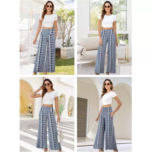 Arolina Womens Stretchy Wide Leg Palazzo Lounge Pants with Pockets Casual Comfy High Waist Palazzo Pants for Women DressyFolk Flower Blue
