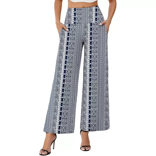 Arolina Womens Stretchy Wide Leg Palazzo Lounge Pants with Pockets Casual Comfy High Waist Palazzo Pants for Women DressyFolk Flower Blue
