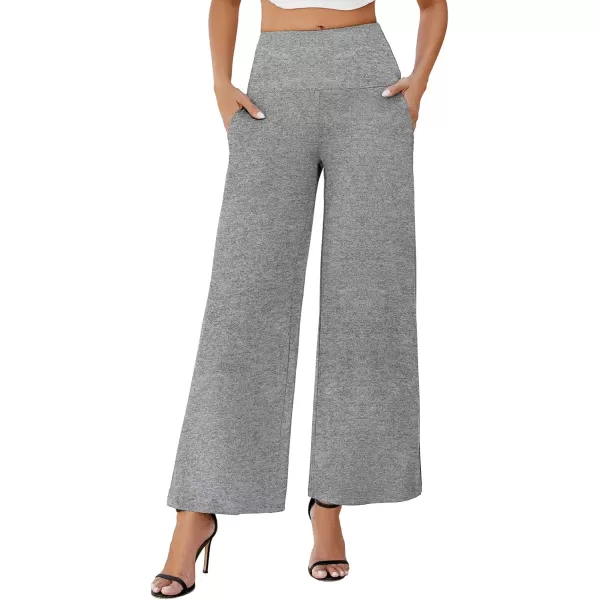 Arolina Womens Stretchy Wide Leg Palazzo Lounge Pants with Pockets Casual Comfy High Waist Palazzo Pants for Women DressyLight Heather Grey