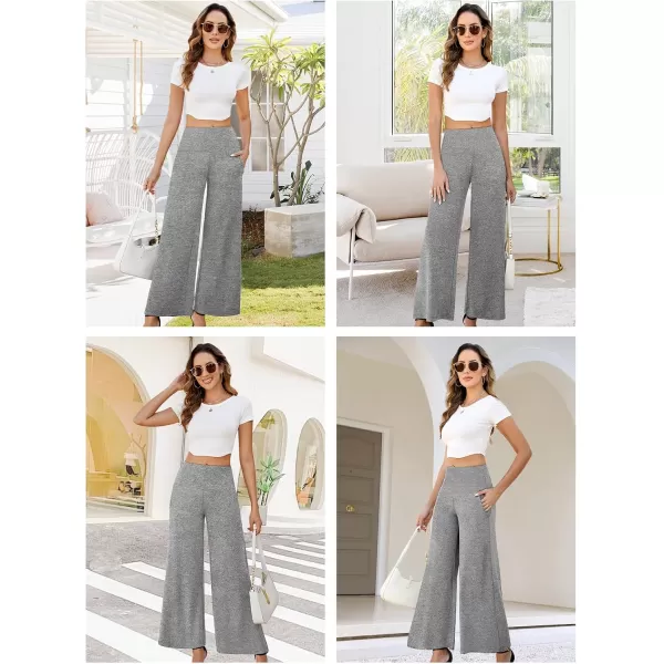 Arolina Womens Stretchy Wide Leg Palazzo Lounge Pants with Pockets Casual Comfy High Waist Palazzo Pants for Women DressyLight Heather Grey