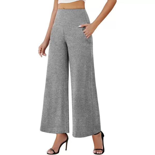 Arolina Womens Stretchy Wide Leg Palazzo Lounge Pants with Pockets Casual Comfy High Waist Palazzo Pants for Women DressyLight Heather Grey