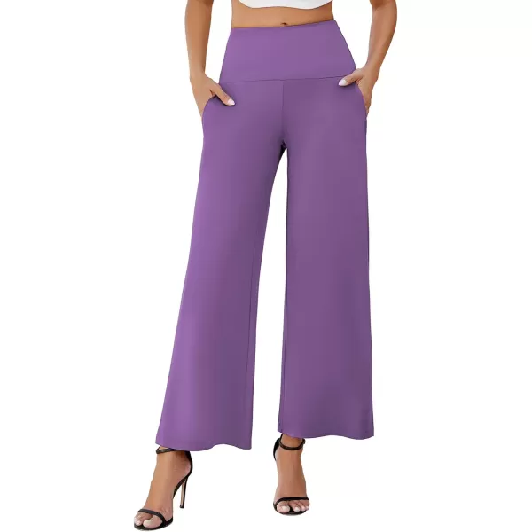 Arolina Womens Stretchy Wide Leg Palazzo Lounge Pants with Pockets Casual Comfy High Waist Palazzo Pants for Women DressyPurple