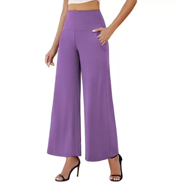 Arolina Womens Stretchy Wide Leg Palazzo Lounge Pants with Pockets Casual Comfy High Waist Palazzo Pants for Women DressyPurple