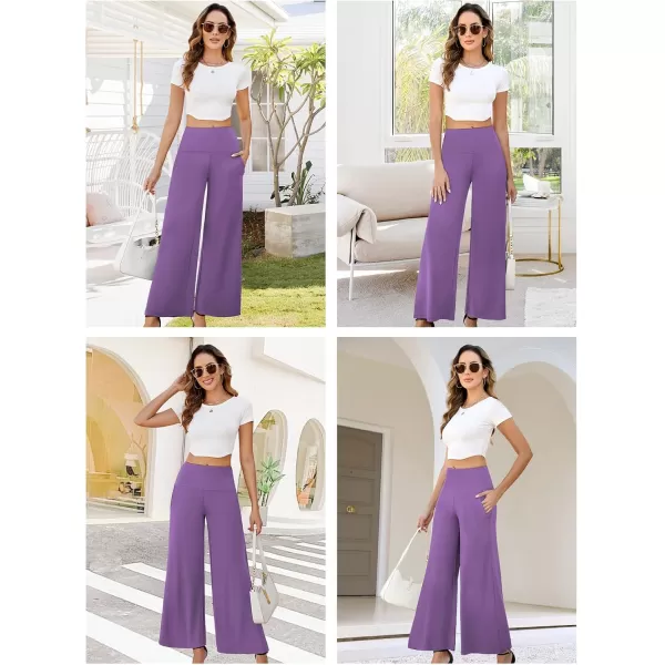 Arolina Womens Stretchy Wide Leg Palazzo Lounge Pants with Pockets Casual Comfy High Waist Palazzo Pants for Women DressyPurple
