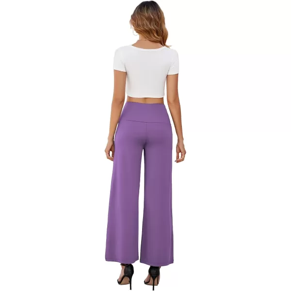 Arolina Womens Stretchy Wide Leg Palazzo Lounge Pants with Pockets Casual Comfy High Waist Palazzo Pants for Women DressyPurple