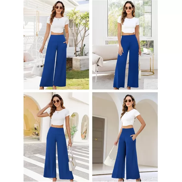 Arolina Womens Stretchy Wide Leg Palazzo Lounge Pants with Pockets Casual Comfy High Waist Palazzo Pants for Women DressyRoyal Blue