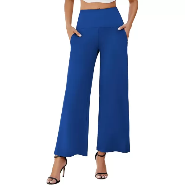 Arolina Womens Stretchy Wide Leg Palazzo Lounge Pants with Pockets Casual Comfy High Waist Palazzo Pants for Women DressyRoyal Blue