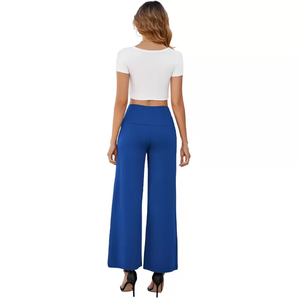 Arolina Womens Stretchy Wide Leg Palazzo Lounge Pants with Pockets Casual Comfy High Waist Palazzo Pants for Women DressyRoyal Blue