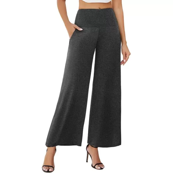 Arolina Womens Stretchy Wide Leg Palazzo Lounge Pants with Pockets Casual Comfy High Waist Palazzo Pants for Women DressyDark Heather Black