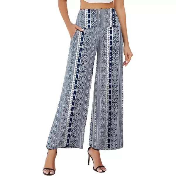 Arolina Womens Stretchy Wide Leg Palazzo Lounge Pants with Pockets Casual Comfy High Waist Palazzo Pants for Women DressyFolk Flower Blue